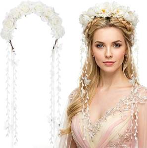 lot 7933 image: Syhood Flower Headband Floral Fairy Crown, Adjustable Butterfly Headpiece