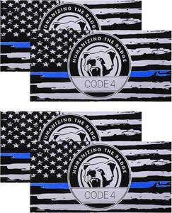 lot 7983 image: 2 Packs Car Decals Police Code 4 Reflective Vinyl Sticker, Thin Blue Line (4pcs