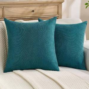 lot 7994 image: FUTEI Pack of 2 Chenille Pillow Covers 20x20, Teal, Herringbone, Zipper