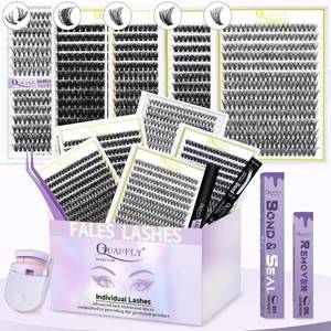 lot 8003 image: 5-Pack False Eyelashes Kit with Glue, Remover, Tweezers, Curler