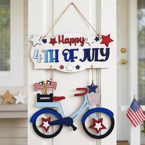 lot 8010 image: Yookeer 4th of July Door Decorations Patriotic Wreath and Metal Bike Sign