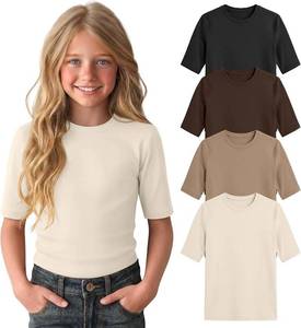 lot 8027 image: 4-Pack Girls T-Shirts 13-14 Y Kids Fitted Crewneck Plain Lightweight