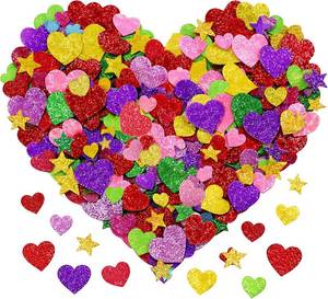lot 7663 image: 280 PCS Glitter Foam Reward Stickers for Kids - Self-Adhesive Stars, Hearts 2 Pack