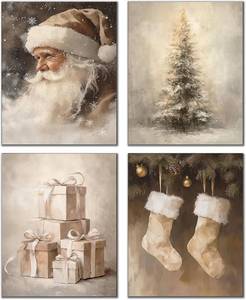 lot 7675 image: 6 Packs DOFQZ Neutral Christmas Wall Art Prints Set of 4, 8x10 Unframed
