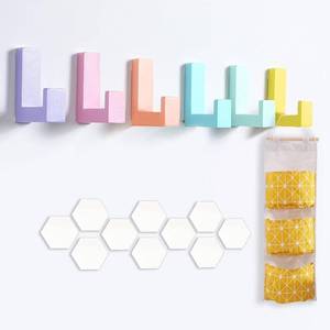 lot 7712 image: 17Pcs Colorful Wooden Wall Hooks with Storage Bag & Mirror Tiles Adhesive