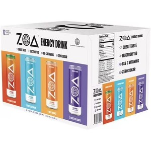 lot 7804 image: ZOA Zero Sugar Energy Drinks Variety Pack with Electrolytes & Caffeine 12oz