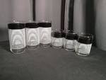 lot 6809 image: 6 Glass Tumblers with Black and White Striped Band Design