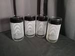 lot 6810 image: 4-Piece Glass Drinkware Set with Black Band and White Stripe Design