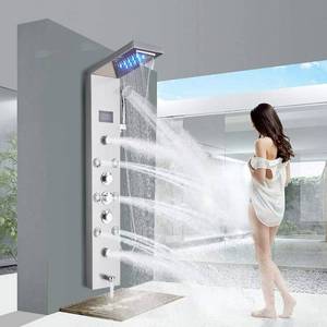 lot 9422 image: $164 FUZ Shower Panel Tower System Stainless Steel, 6-Function Faucet