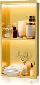 lot 9427 image: $195 Vercraft 24x12 LED Shower Niche, Stainless Steel, No Tile, Gold