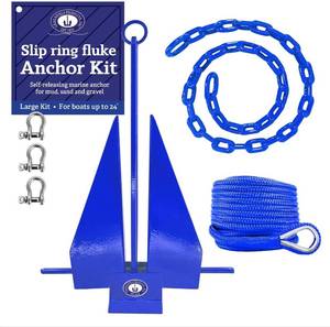 lot 9428 image: $140 Greenfield Fluke Boat Anchor Kit, Rope & Chain for 16 22 ft boats