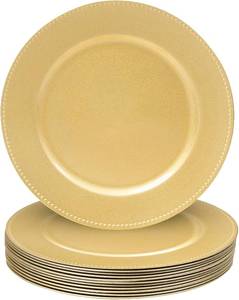 lot 9449 image: $55 Gold Charger Plates Set of 12, Beaded Rim, 13-Inch Round Chargers