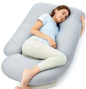 lot 9452 image: $65 Momcozy U-Shaped Pregnancy Pillow Full Body Cooling Cover Grey
