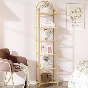 lot 9473 image: $60 Hzuaneri 6-Tier Tempered Glass Bookshelf, Steel Shelving BC10601G