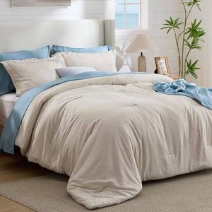 lot 9474 image: Bedsure King Comforter Set - Beige, 3 Pieces (Comforter  2 Shams)