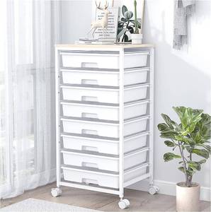 lot 9476 image: $60 SYKIARIOL Rolling Storage Cart with 8 Drawers, White