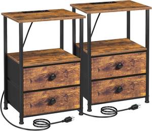 lot 9480 image: $57 Nightstand Set of 2 with Charging Station, Tables with Drawers