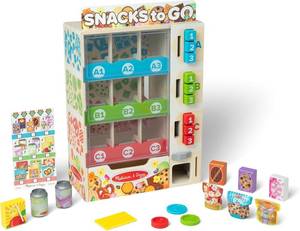 lot 9486 image: $88 Melissa & Doug Wooden Vending Machine Play Set with 19 Pieces