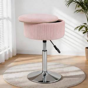 lot 9501 image: LITZFUR Adjustable Vanity Stool with Storage, Swivel Chair, Pink