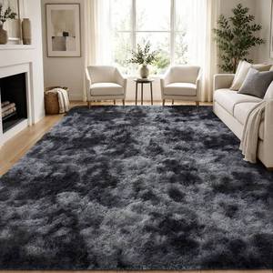 lot 9502 image: PLHXFR 8x10 Area Rug - Black & Grey Non-Slip High-Pile Shaggy Rug