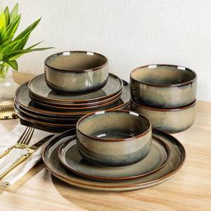 lot 9512 image: $70 Ceramic Dinnerware Set for 4, 12pc Plates & Bowls, Reactive Glaze