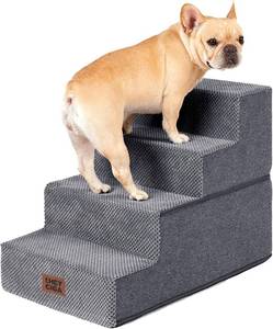 lot 9520 image: EHEYCIGA Dog Stairs for Bed 18 H, 4-Step Grey Non-Slip Indoor