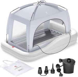 lot 9526 image: $68 QPAU Inflatable Portable Kids Air Mattress with Pump, 3 (Gray)