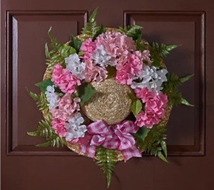 lot 9543 image: Girl Next Door By Carolyn Gracie 18 Faux Hydrangea Hat Wreath - Pink