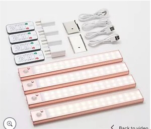 lot 9544 image: BrightLiving Set of 4 Rechargeable Motion Sensor 12 LED Lights SILVER