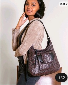 lot 9553 image: $99 Aimee Kestenberg Leather Hobo with Pocket - Merlot Zebra