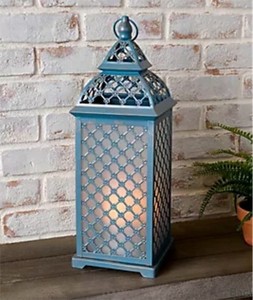 lot 9582 image: IndoorOutdoor 20 Flickering Flame Lattice Metal Lantern by Valerie