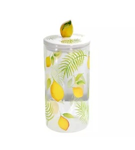 lot 9584 image: $49 Temp-tations 3-Quart Glass Canister Lemons & Palm