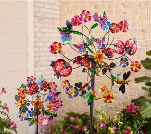 lot 9590 image: Temp-tations Outdoors 2 Wind Spinners with Solar Lights - Critter