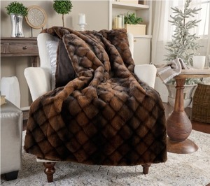 lot 9591 image: $69 Hotel du Cobb Quilted Faux Fur Throw by Dennis Basso, 60 x 70