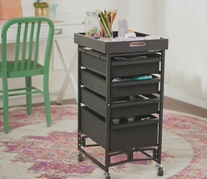 lot 9604 image: $59 Oasis Collapsible Multi-Drawer Cart, Removable Tray Espresso