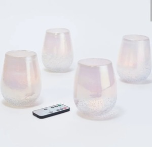 lot 9629 image: $59 Home Reflections Glass Candle Holder White Luster -Set of 4