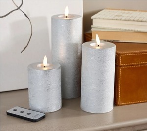lot 9644 image: Home Reflections S3 Flameless Shiny Metallic Pillar Candles