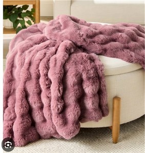 lot 9645 image: Dennis Basso Solid Pelted Faux Fur Throw Mauve