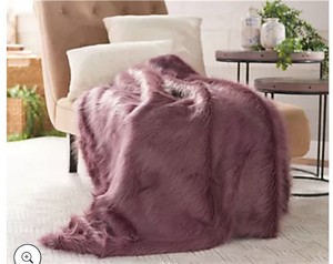 lot 9674 image: Dennis Basso 50 x 60 Luxe Faux Feather Fox Fur Throw PLUM