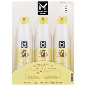 lot 9697 image: Members Mark Sunscreen Spray, SPF 50, 9.1 oz., 3 pk.