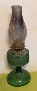 lot 508 image: Vintage Green Glass Oil Lamp