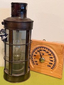 lot 510 image: Oil Lantern and a Wooden Thermometer