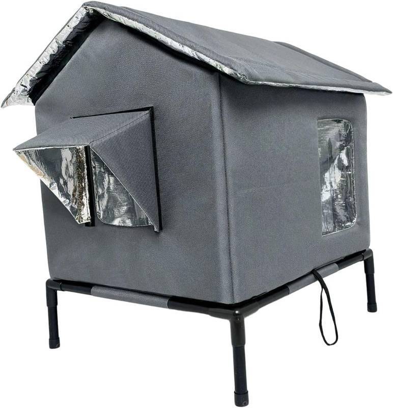lot 171356 image: Generic Outdoor Cat House Stray Cat Shelter Windproof Warm Pet Supplies Protection Pet House Kitty Shelter for Winter Porch Backyard, Grey, M