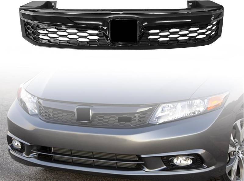 lot 251592 image: MGWILL Front Bumper Upper Grille Grill Compatible with 2012 Honda Civic Sedan 4-Door WGloss Black Trim