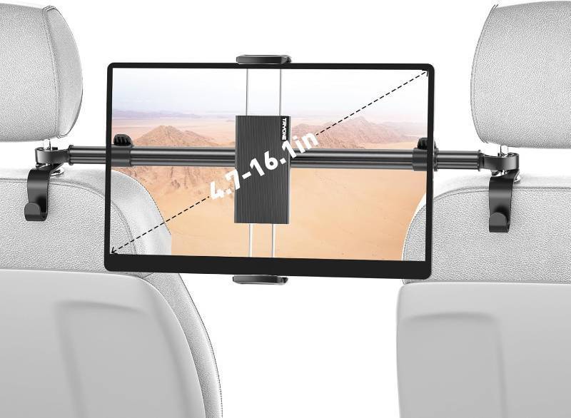 lot 131407 image: Tryone Car Tablet Holder Mount for iPad Headrest Tablet Stand for Car Back Seat Compatible with iPad Pro Air Mini  Galaxy Tab  Kindle Fire HD  Switch OLED or Other 4.7-16.1 Devices