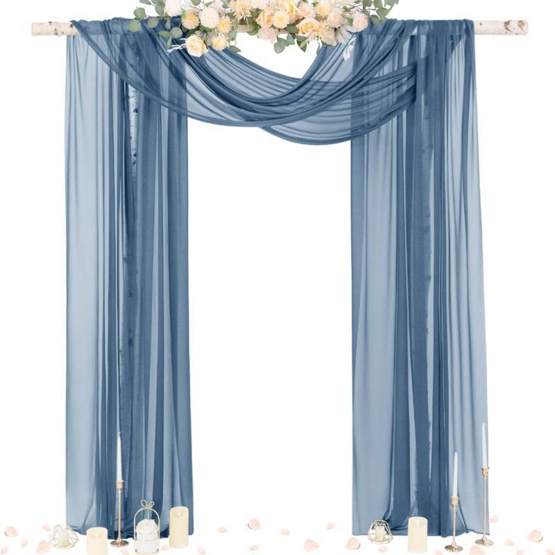 lot 131419 image: Socomi Wedding Arch Draping Fabric 29 x 20Ft 2 Panels Dusty Blue Sheer Outdoor Curtain Drapes Extra Long for Bridal Baby Shower Ceremony Birthday Party Decor