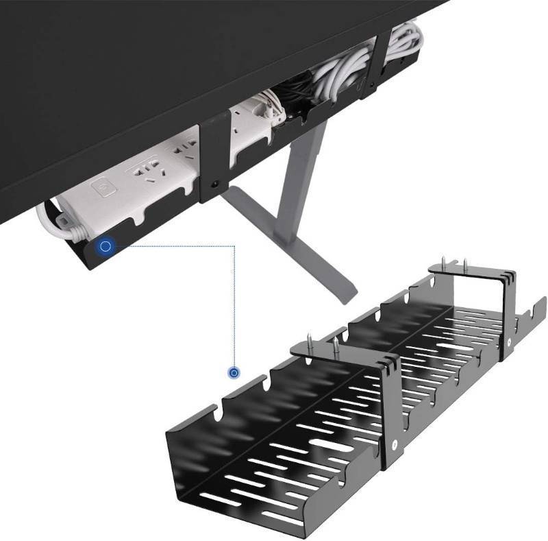 lot 131428 image: FLEXISPOT Under Desk Cable Management Tray, Metal Raceway Wires Cable Tidy Organizer, Office and Home Cable Tray Use for Standing Desk (Black)