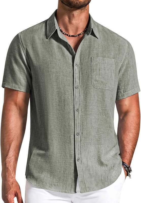 lot 131446 image: COOFANDY Mens Button Down Shirts Short Sleeve Casual Shirt Summer Beach Textured Shirts