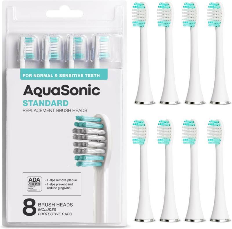 lot 331296 image: AquaSonic Genuine Standard Replacement Brush Heads  ADA Accepted  for Normal & Sensitive Teeth  Compatible with Many AquaSonic Toothbrush Handles (8 Pack White)