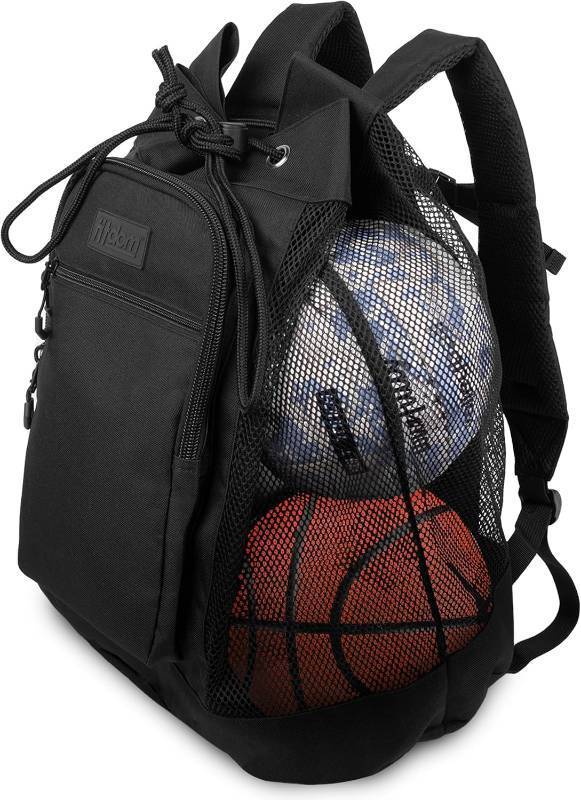 lot 431409 image: Fitdom Heavy Duty Small Mesh Equipment Ball Bag wAdjustable Backpack Shoulder Strap Design for Coach. 3 Different Size Compartments. Perfect for Soccer Football Volleyball Basketball & Water Sports